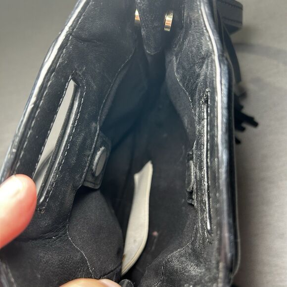 Maje black mini leather M bag with fringed trims and a detachable strap - Picture 5 of 8